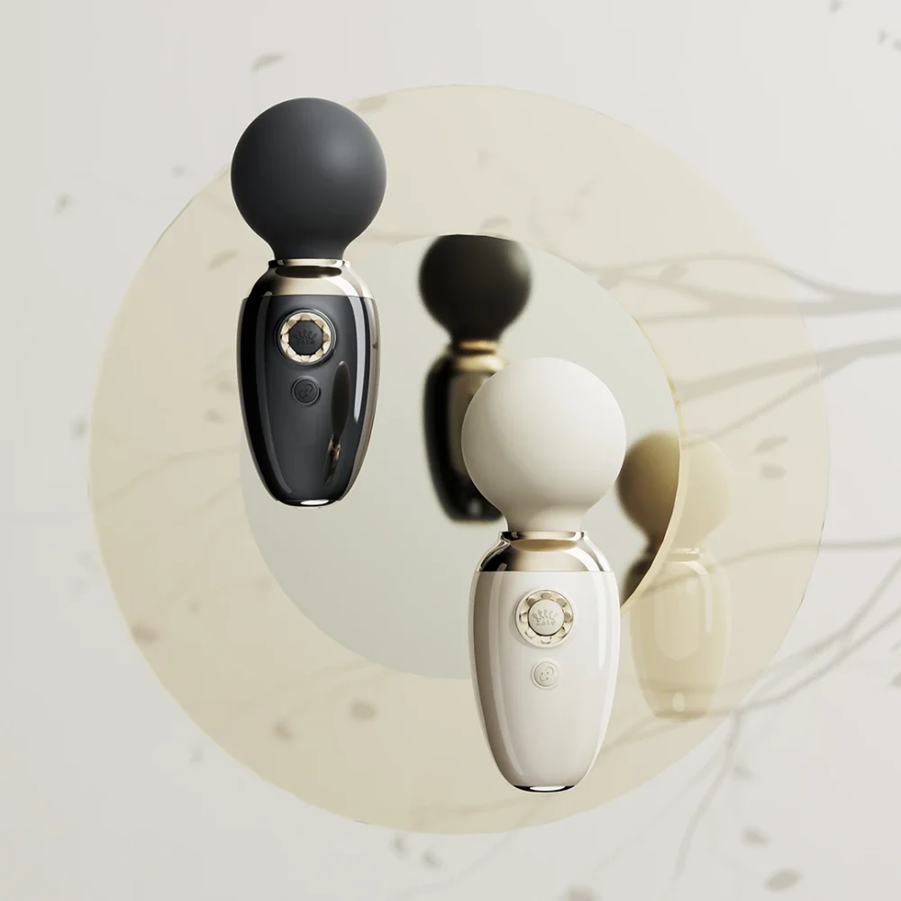 ZALO® Ava Smart Wand Massager. AVA’s smooth, round head is made of dual-layer silicone, providing a luxurious feel that’s perfect for full-body massage, in Ivory White & Obsidian Black color.