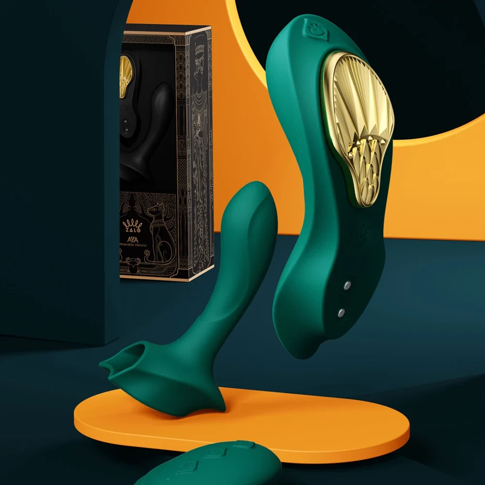 ZALO® Aya Wearable Vibrator features a bulbous tip to target the G-spot, with remote control in Turqouise Green color.