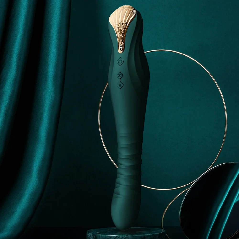 ZALO® King Vibrating Thruster embellished with SWAROVSKI crystal. provides the ultra-high power, whisper quiet operation & brings a more powerful thrusting orgasm experience, in Turqoise Green color.